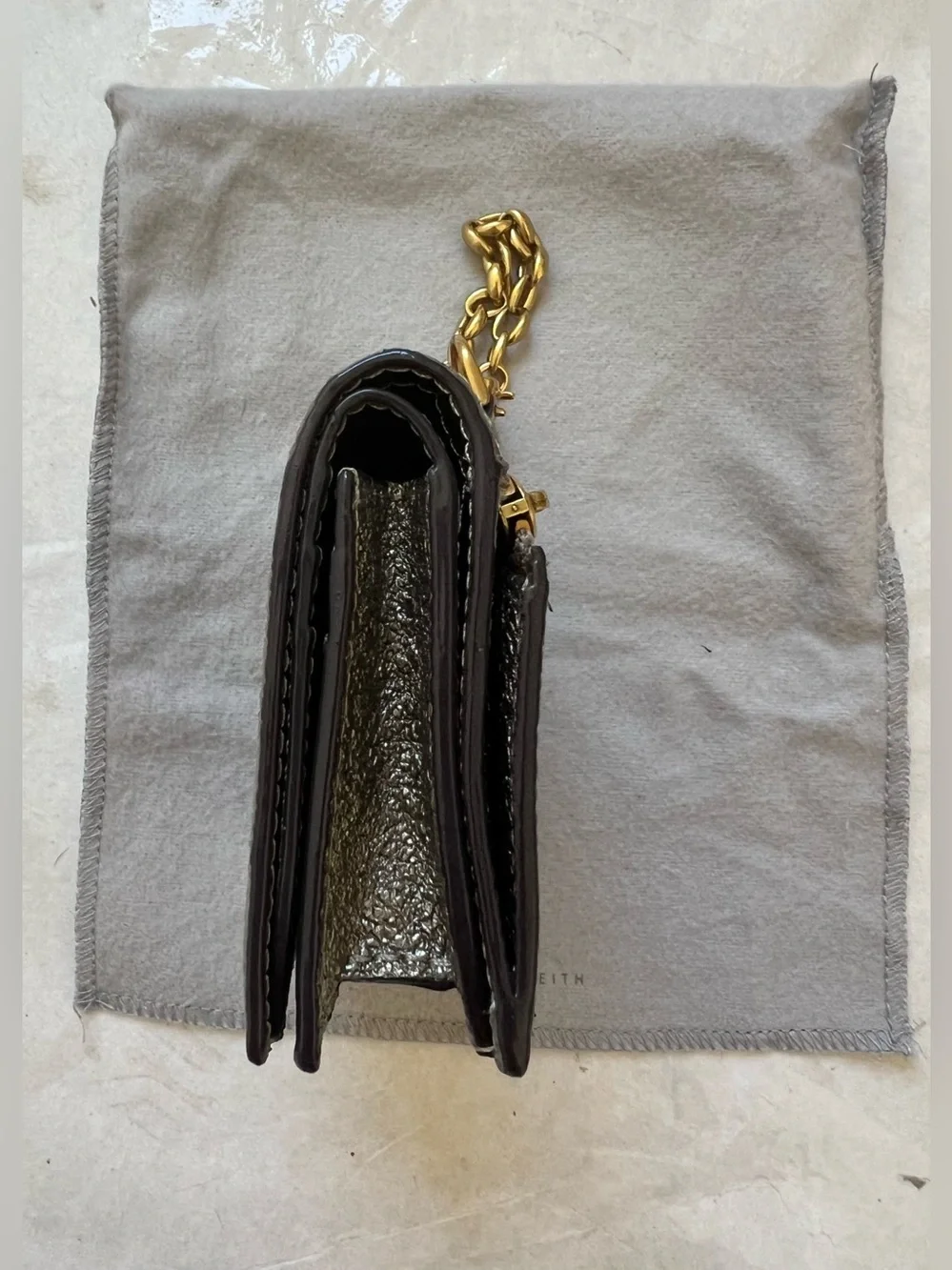 New Charles & Keith Small Crinkled Metallic Silver Wallet or Mini Bag Gold Accen